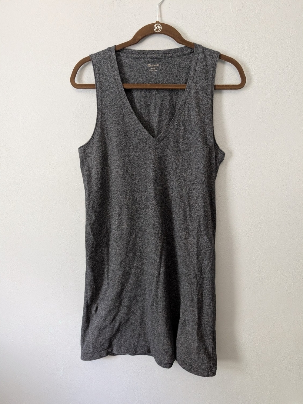 Madewell Charcoal Gray 100% Cotton Vneck Sleeveless Mini Dress Size Medium